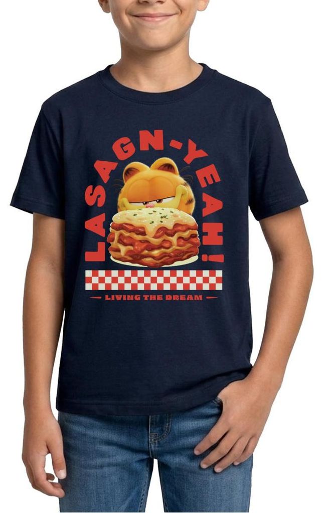 Spreadshirt Garfield Lasagn-Yeah Witziges Wortspiel-Design Teenager T-Shirt, 152/164 (12-14 Jahre), Navy