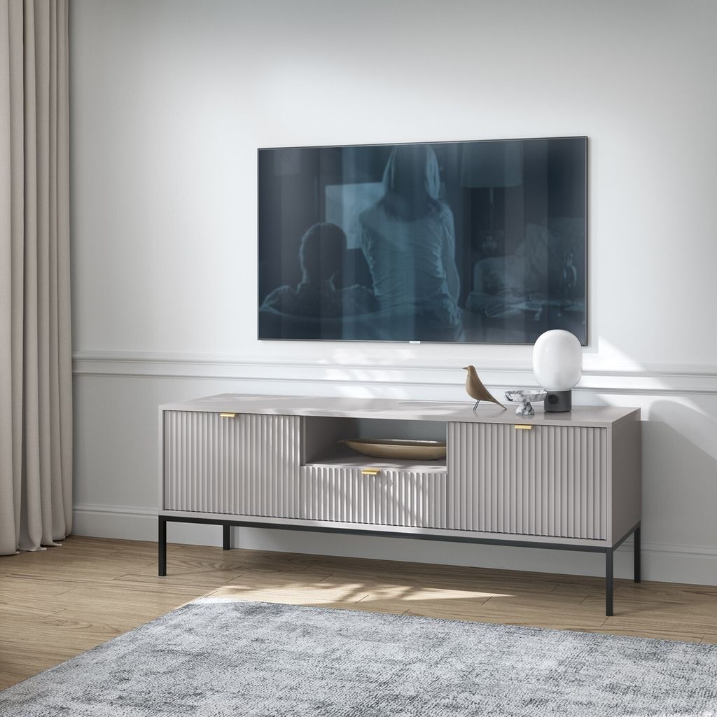 Masseno TV-Schrank STELLARE 154 cm Fernsehschrank mit 1 Schubladen und 2 Türen TV-Lowboard für Wohnzimmer Modern 154x39x56 cm Grau / Grau