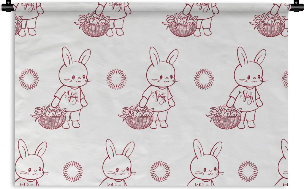 MuchoWow Wandteppich Wandbehang Kaninchen - Muster - Tiere - Cartoon 90x60 cm Tapisserie Dekoration Wandtuch - Wandskulpturen - Bildteppich