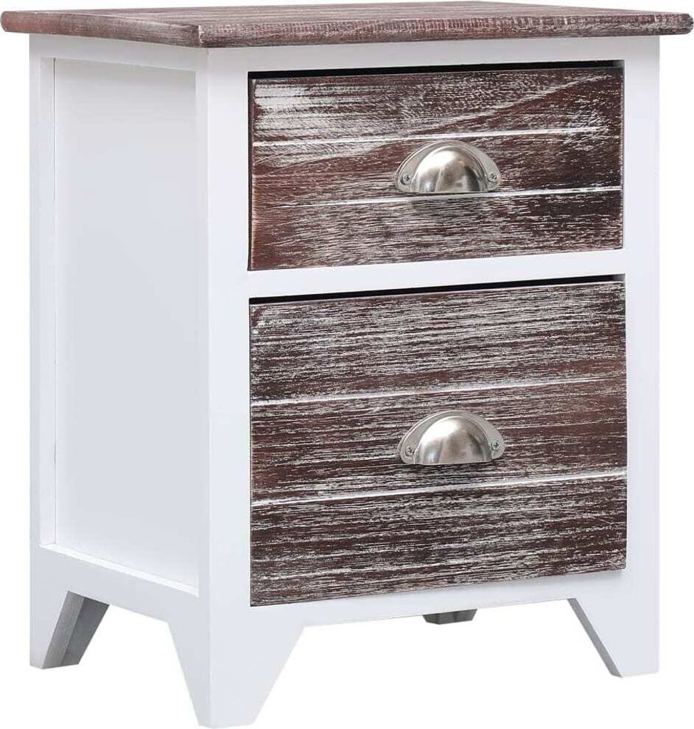Nachttisch Braun und Weiß 38×28×45 cm Paulownia-Holz