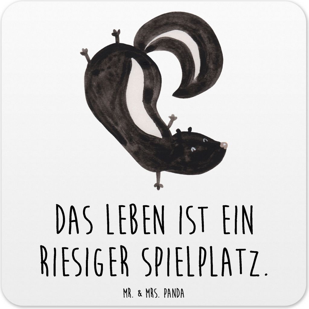 Mr. & Mrs. Panda Tassenuntersetzer Stinktier Handstand 10er Set - Weiß - Geschenk, Stinker, Untersetzer für Gläser, Wildtier, Spielplatz, Skunk,...