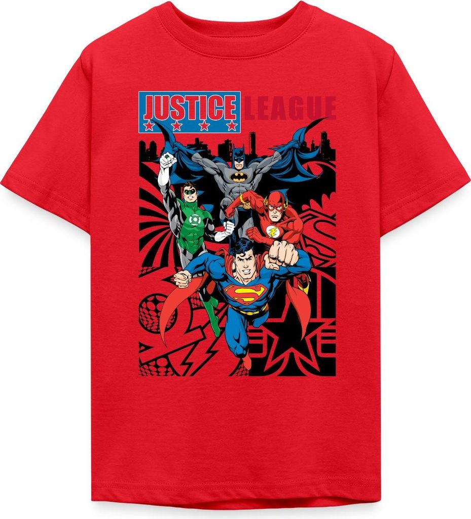 Spreadshirt DC Comics Justice League Comic Cover Teenager T-Shirt, 152/164 (12-14 Jahre), Rot