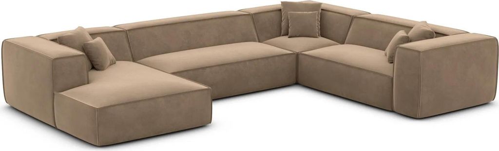 Samtstoff U-Form XXL Wohnlandschaft Arelia Braun Links
