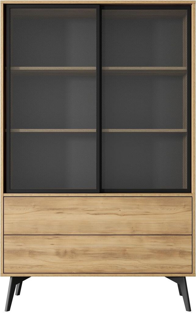 BETTSO Moderne Vitrine aus Eiche mit Glasfront und Schubladen SWIFT + led
