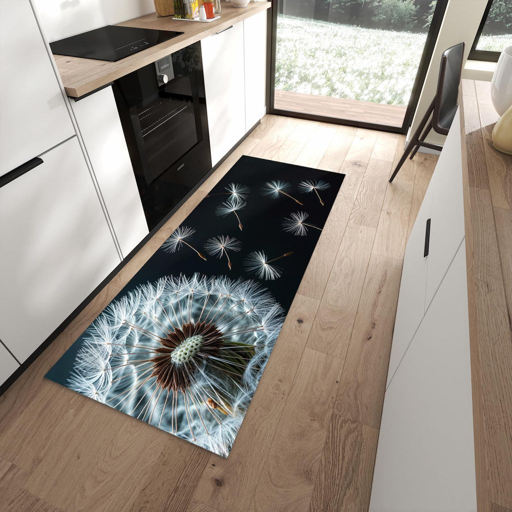 Küchenteppich 80x200cm rutschfest & abwischbar PVC Läufer - Pusteblume bei Wind