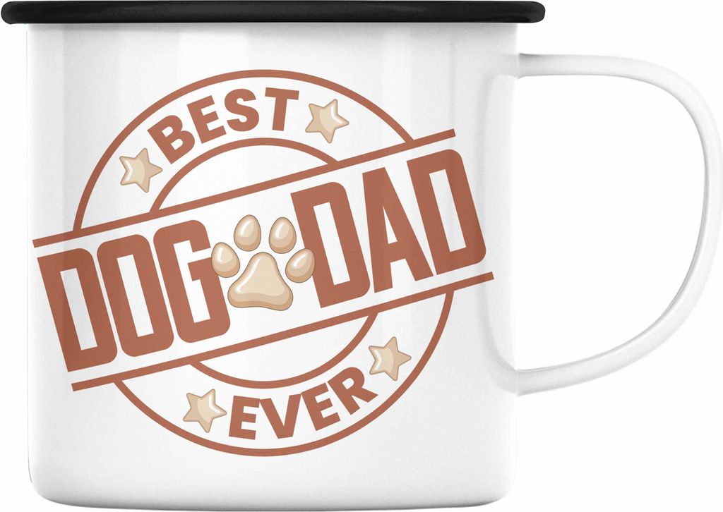Trendation - Bester Hundepapa Ever Emaille Tasse Hunde Papa Dog Dad Geschenk Geschenkidee (Schwarz)