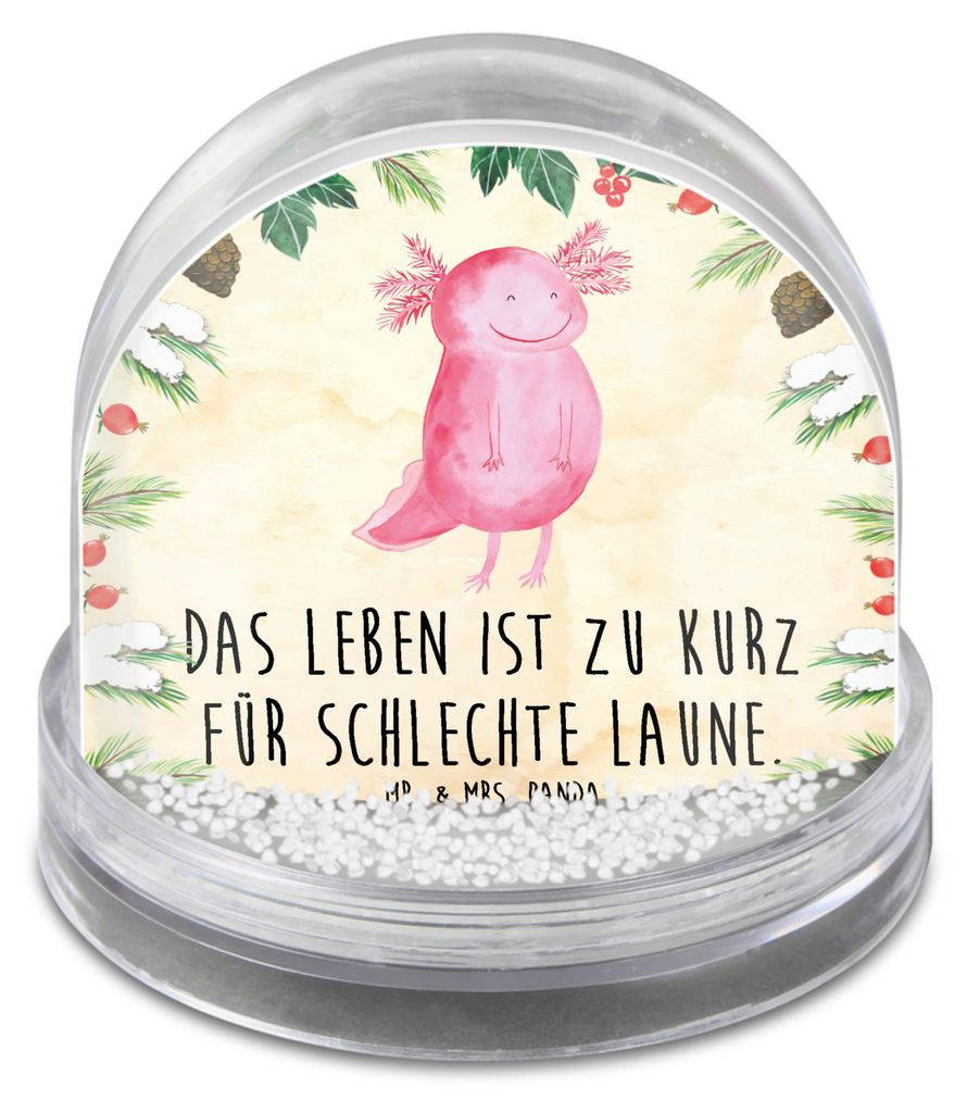 Mr. & Mrs. Panda Weihnachts Schneekugel Axolotl Glücklich - Naturpapier - Geschenk, Lebensfroh, Weihnachten, Motivationsspruch, gut Gelaunt, wasse...
