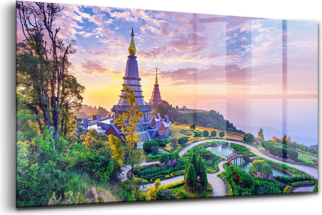 120x60 - Wandmalerei auf Glas- Wanddekoration aus Glas - Landschaft in Thailand