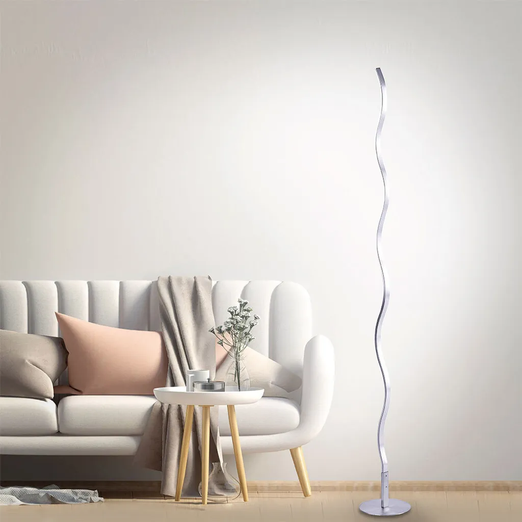 Lampadaire Design Vague Argenté avec LED Intégrées 120cm - Forme Incurvée - 13