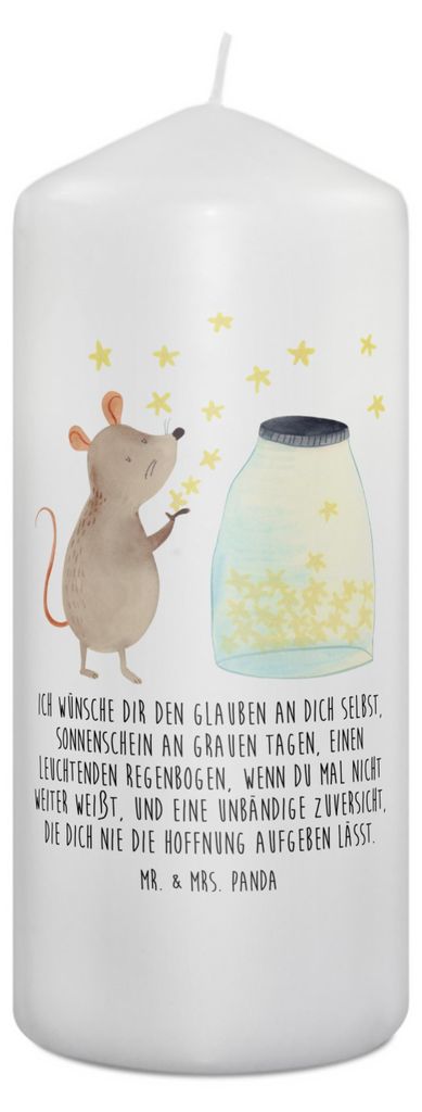 Mr. & Mrs. Panda Kerze Maus Sterne 19 x 8 cm - Weiß - Geschenk, Tiere, Erinnerungskerze, Stumpenkerze, Blockkerze, Geburtstag, Schwangerschaft, Be...