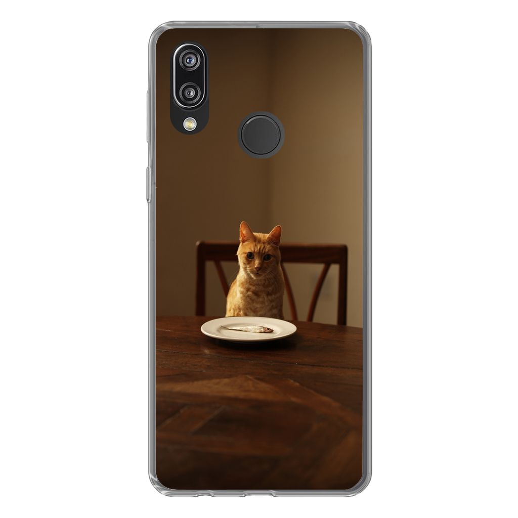 MuchoWow Handyhülle Schutzhülle Hülle für Huawei P20 Lite (2020) Katze - Esstisch - Teller Silikon Softcase Handy Hülle - Kartenhalter