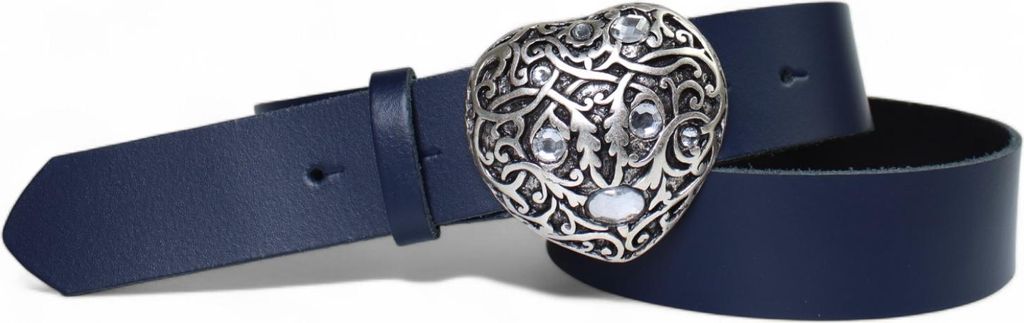 FRONHOFER Damen Ledergürtel mit funkelnder Strass Herz Gürtelschnalle 4 cm, echt Leder