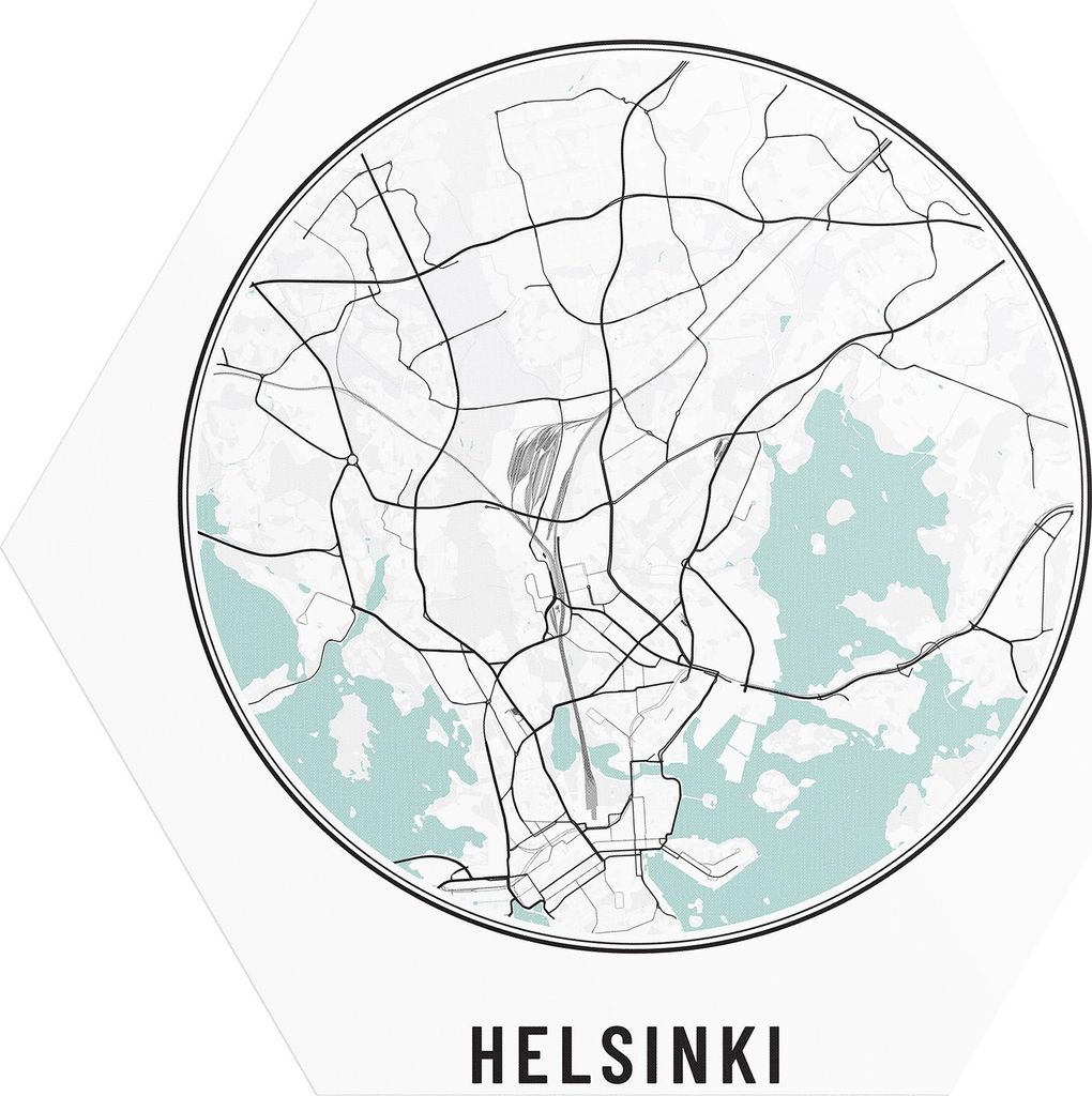 DEQORI Fototapete Sechseck 55x47,6 cm 'Stadtplan Helsinki' Wand Tapete Leinwand Sticker