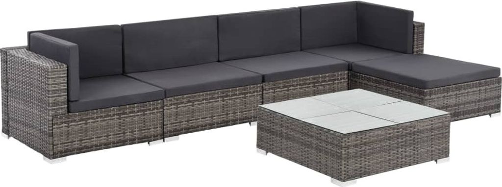 6-tlg. Garten-Lounge-Set mit Auflagen Poly Rattan Grau