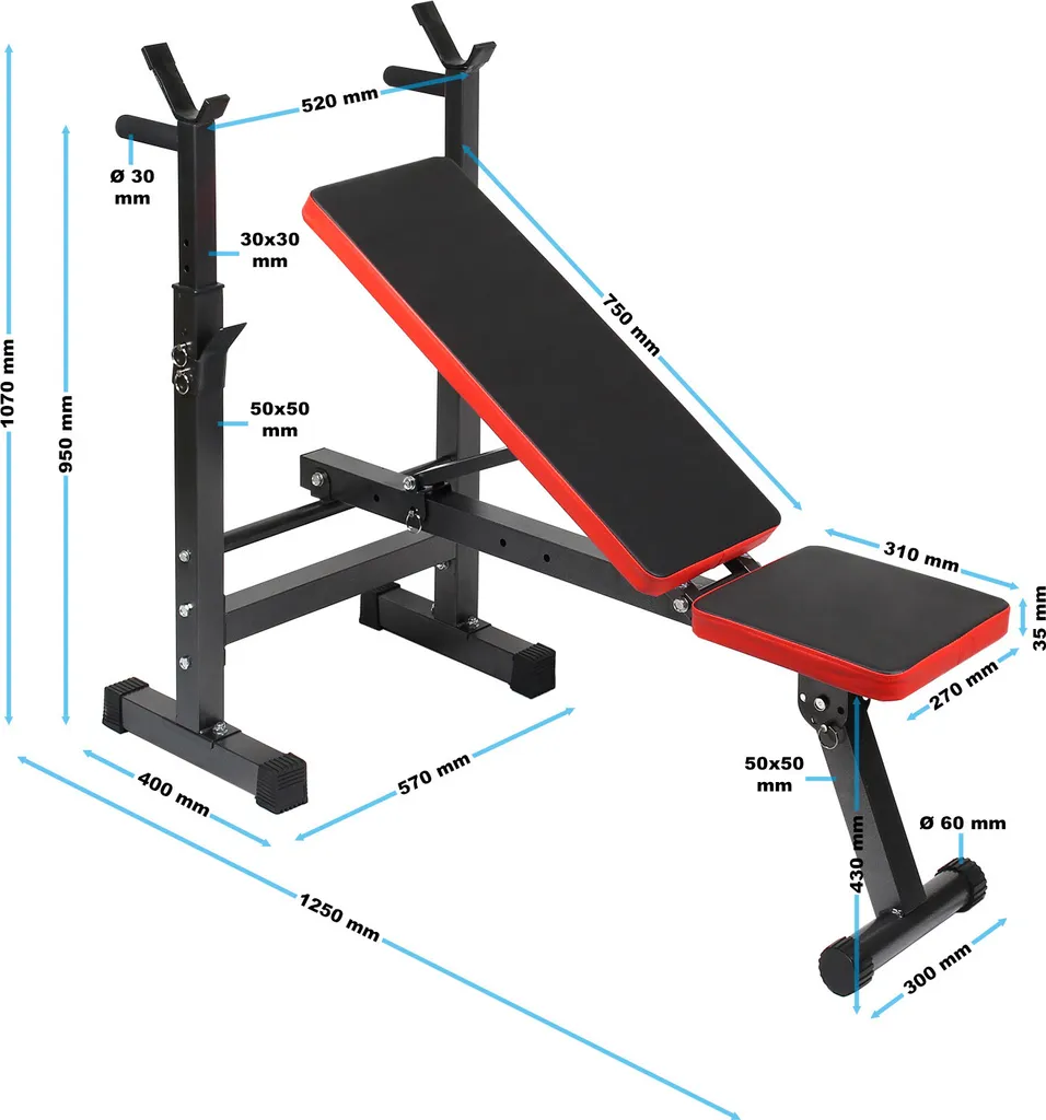 Banc de musculation robuste 230kg pliable avec support haltères 2en1