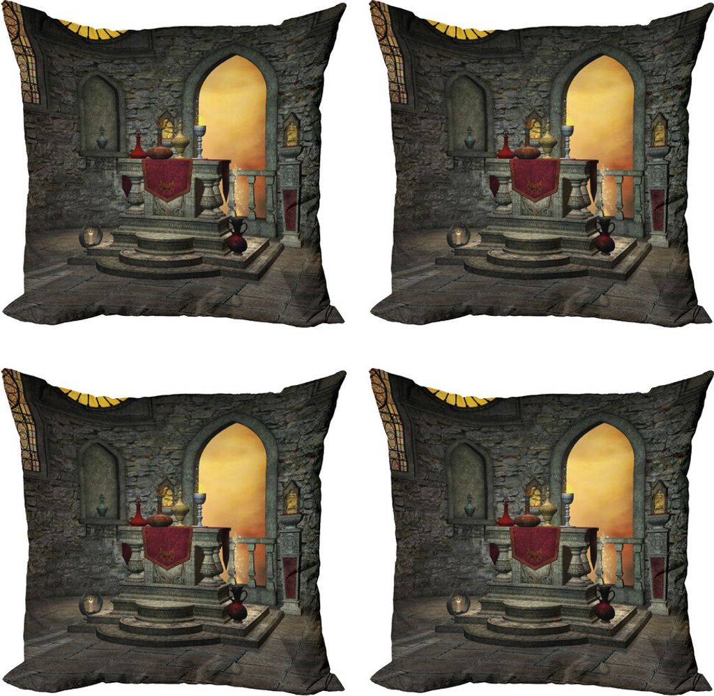ABAKUHAUS gotisch Kissenbezug Set (4 Stück), Altar Entwurf, Moderner Doppelseitiger Digitaldruck, 60 cm x 60 cm, Resedagrün Senf