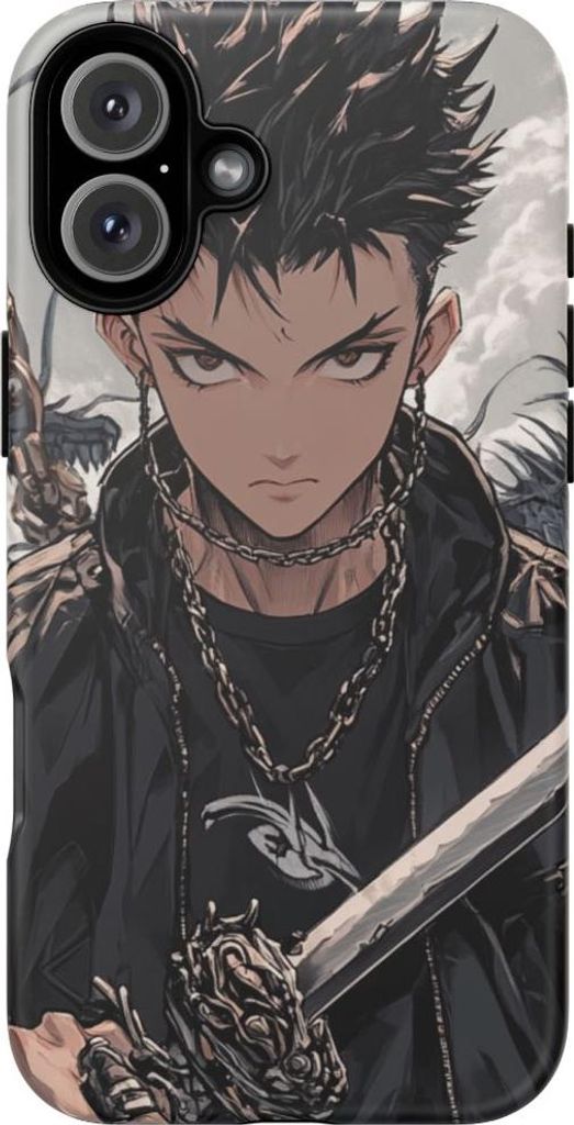 Anime-Krieger mit Ketten und Drache – Hülle Kompatibel mit iPhone 16 Plus