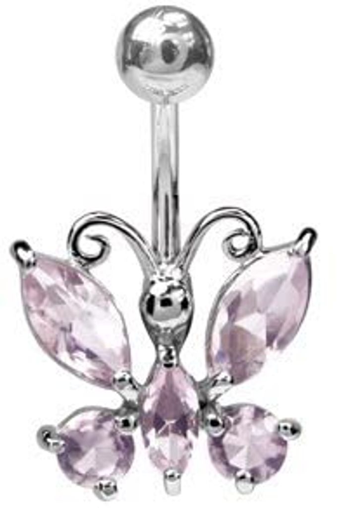 Karisma Bauchnabel Silber Piercing Schmetterling Zirkonia Steine SBZ-03.Leicht Rosa