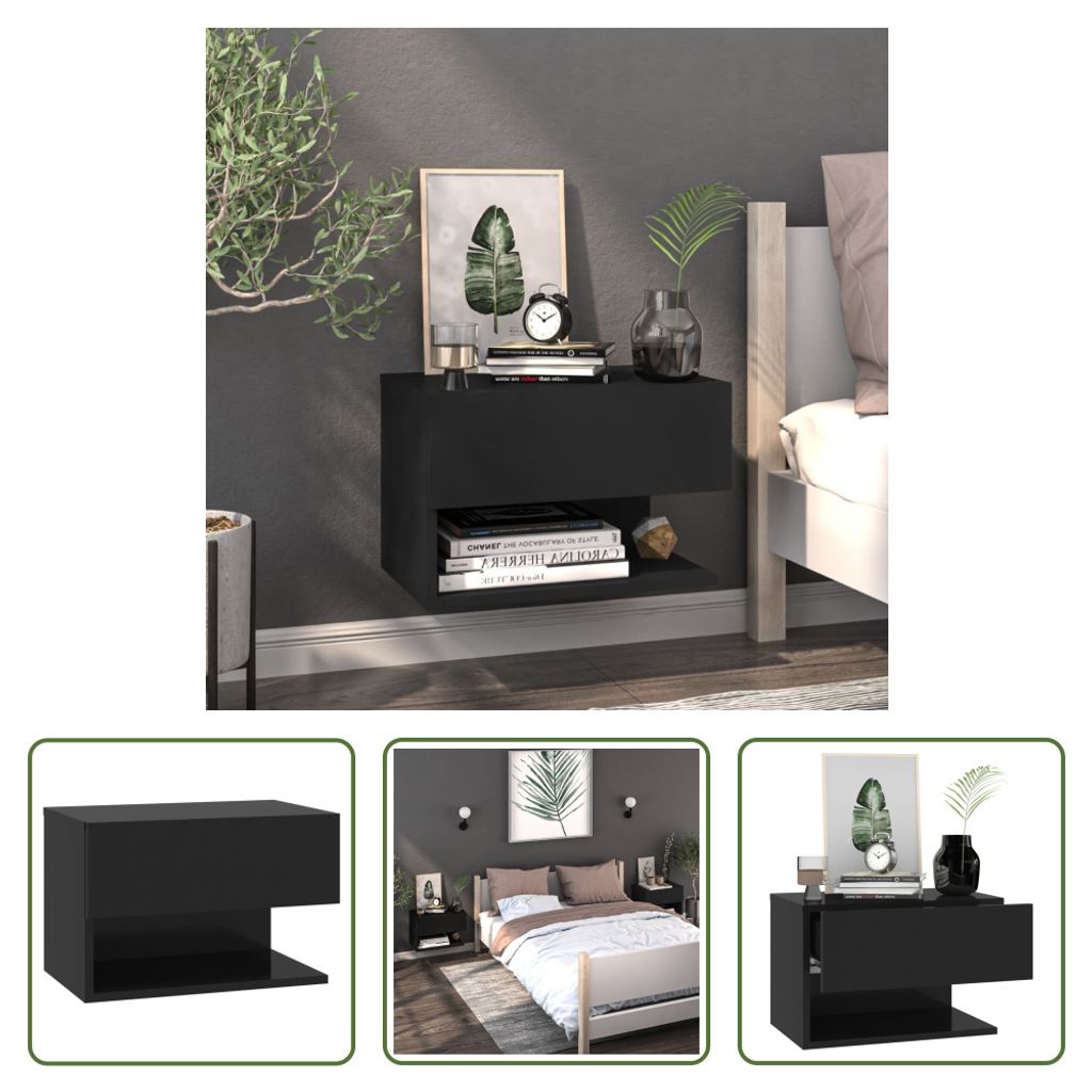 The Living Store Wand-Nachttisch Schwarz Produktbild 