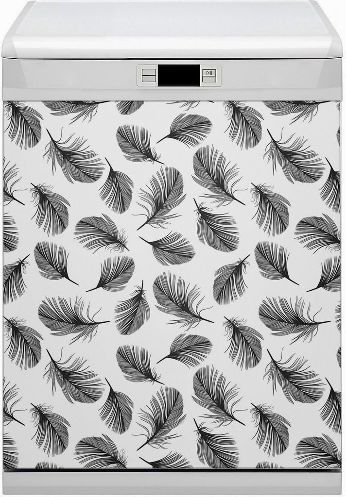 Dekorative Magnetmatte Küche Geschirrspüle 60x80 cm Magnet für Spülmaschine - Federn schwarz