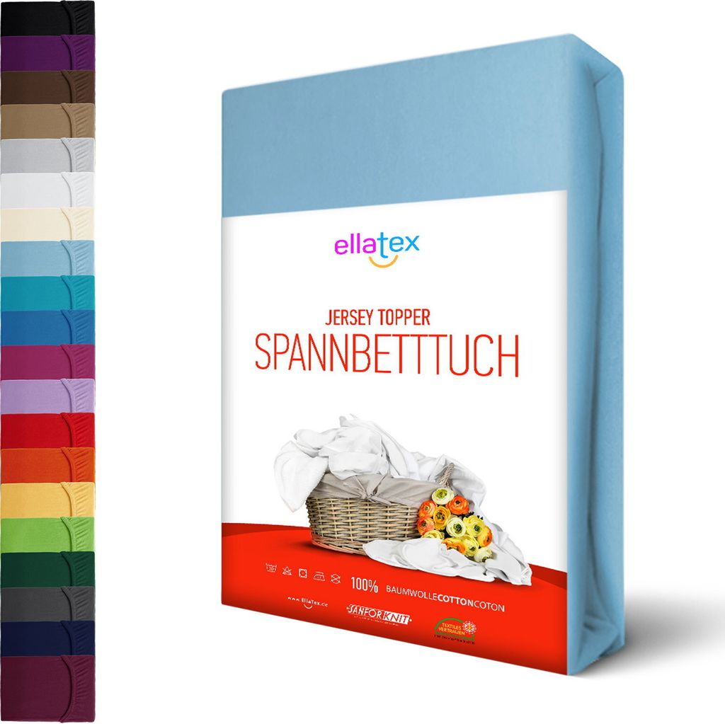 Jersey TOPPER Spannbettlaken 180x200 - 200x200cm Boxspringbett Spannbetttuch 100% Baumwolle, in Farbe: Hellblau