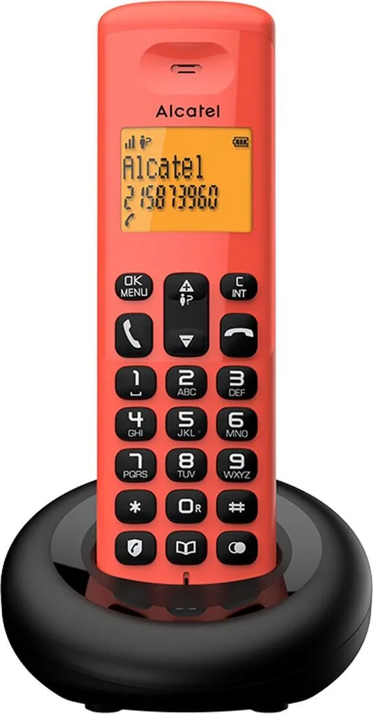 Téléphone Fixe Sans Fil Compact DECT Alcatel E160 Noir avec Écran LCD