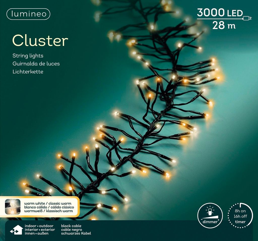 Lumineo Lichterkette CLUSTER 3000 LED 28 m, warm weiß + Produktbild 