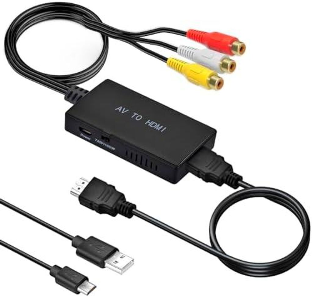 RCA auf HDMI, 1080P AV Adapter mit HDMI-Kabel für PS2/PS3/Xbox/SNES/N64/STB/VHS/VCR Videorecorder DVD, Unterstützt PAL/NTSC
