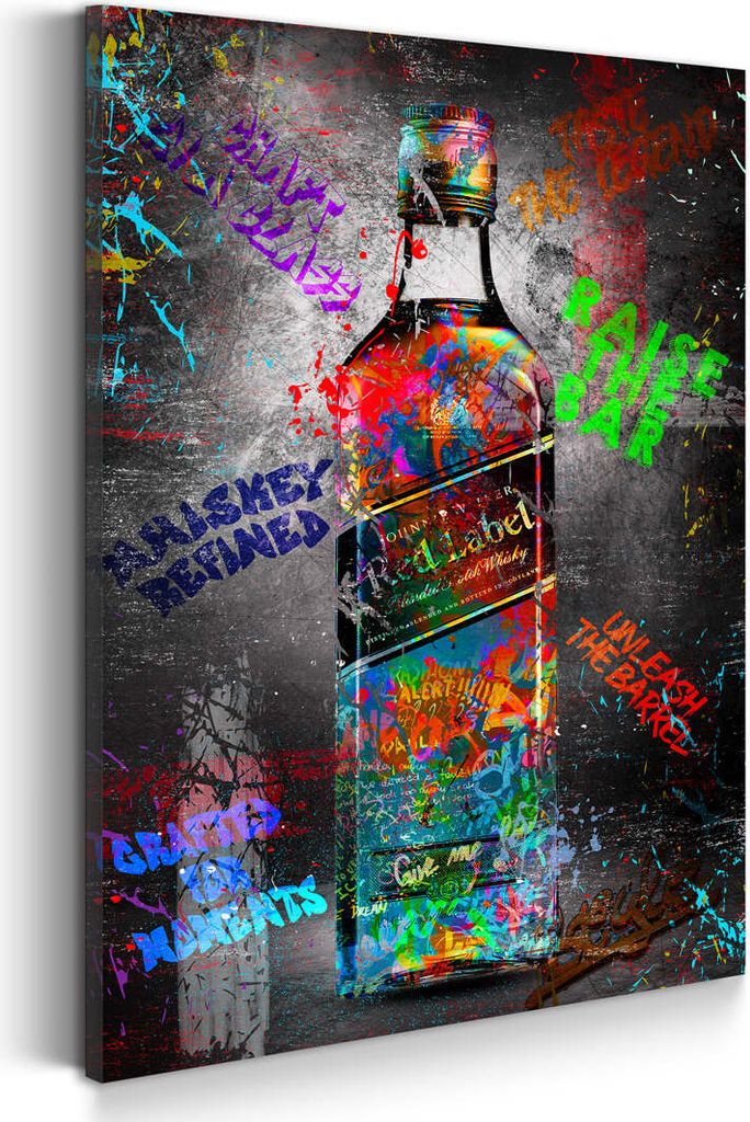 Flasche Whisky Graffiti Kunst Pop Art Sprüche Wandbild Leinwandbild XL Wanddeko: 80x120x2cm