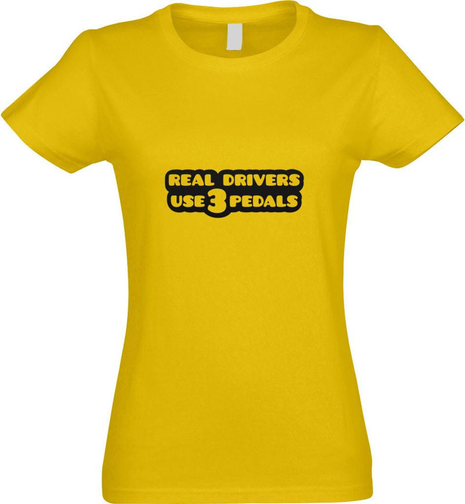 Kiwistar - T-Shirt tailliert - Damen - gelb - Real Drivers use 3 Pedals - mit Motiv Bedruckt - Funshirt Design - Sport - Freizeit - Damen - XL