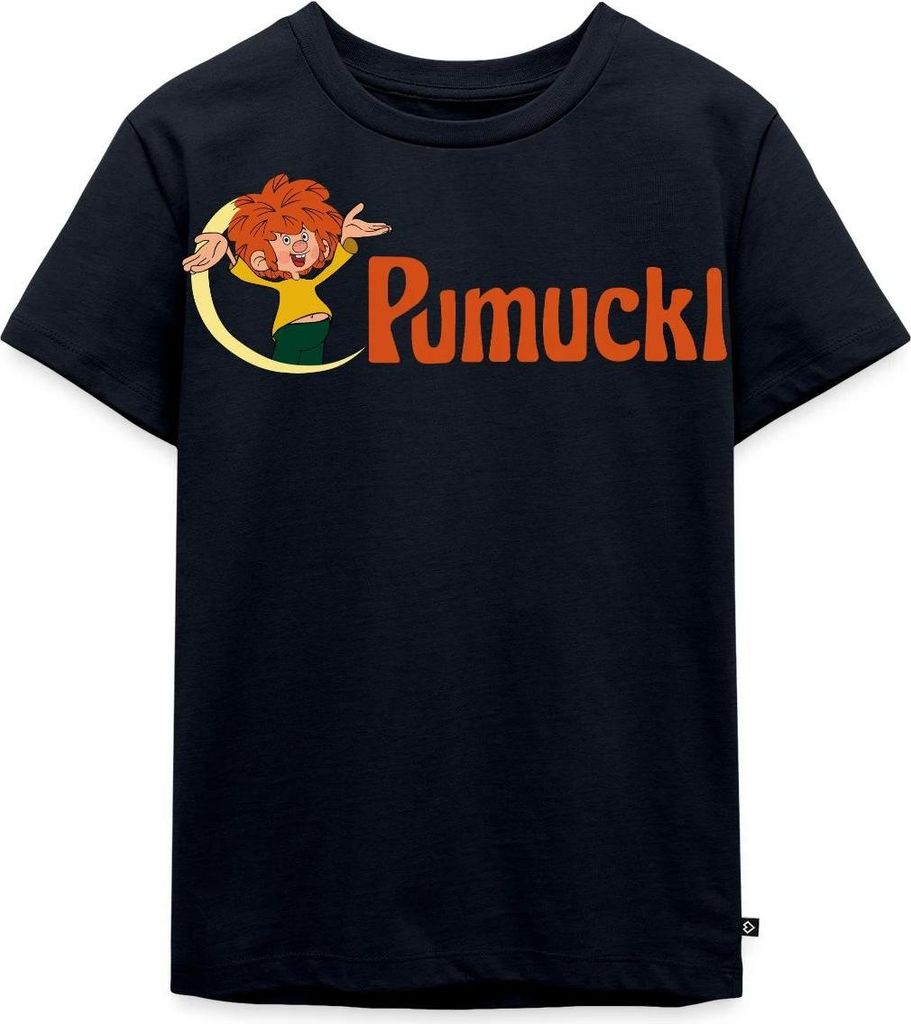 Spreadshirt Pumuckl Mit Frecher Pose Und Logo Schriftzug Kinder Premium T-Shirt, 134/140 (8 Jahre), Navy