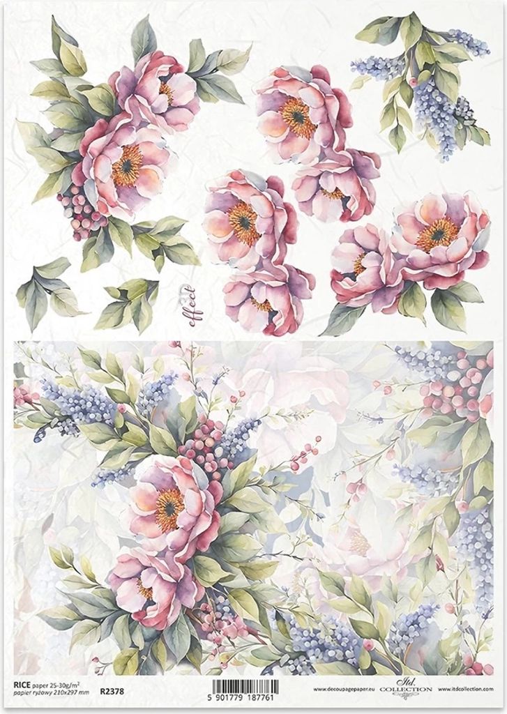 ITD Reispapier Decoupage Bastelpapier Serviettentechnik-R2378 rosa Blumen, Frühling