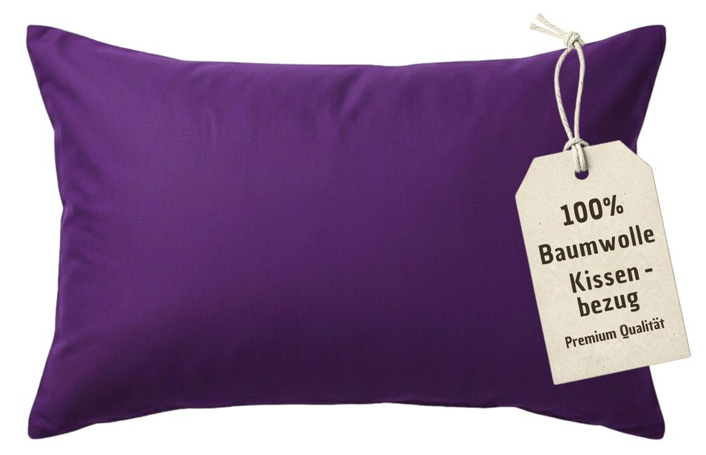Kissenbezug 50x70 cm Lila | 100% Baumwolle | Atmungsaktive PREMIUM Kissenhülle mit verdecktem Reißverschluss