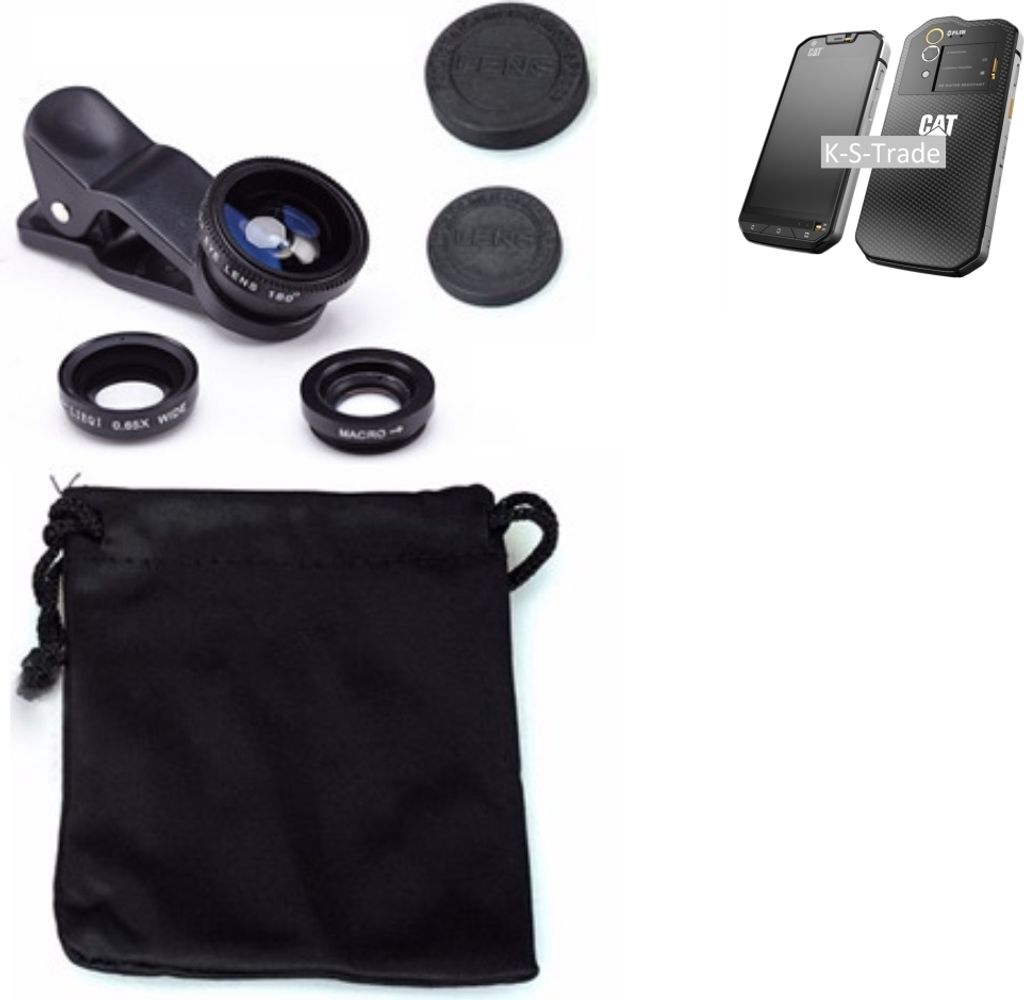 K-S-Trade Smartphone Kamera Linsen Set Kompatibel mit Caterpillar Cat S60 3in1 Clip-On Kamera Adapter Macro Weitwinkel FishEye Fischauge Objektiv