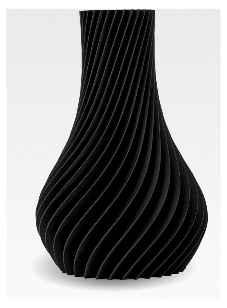 Design 3D Vase Kunststoff „Pirum“ – bruchsichere Blumenvase modern, Deko Vase mit skulpturaler Form (Schwarz, 18 cm)