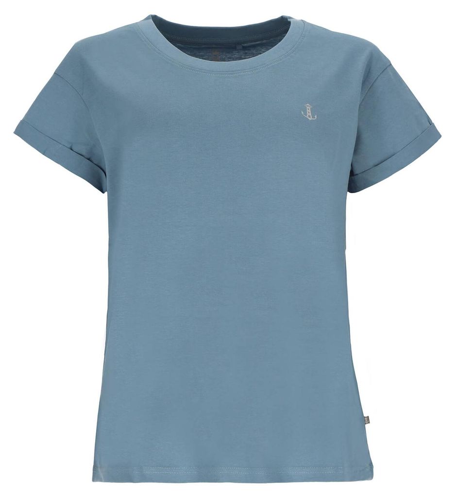Leitfeuer Damen T-Shirt mit überschnittenen Schultern - Unifarbenes Kurzarm-Shirt aus Baumwolle in Rauchblau Größe XXL
