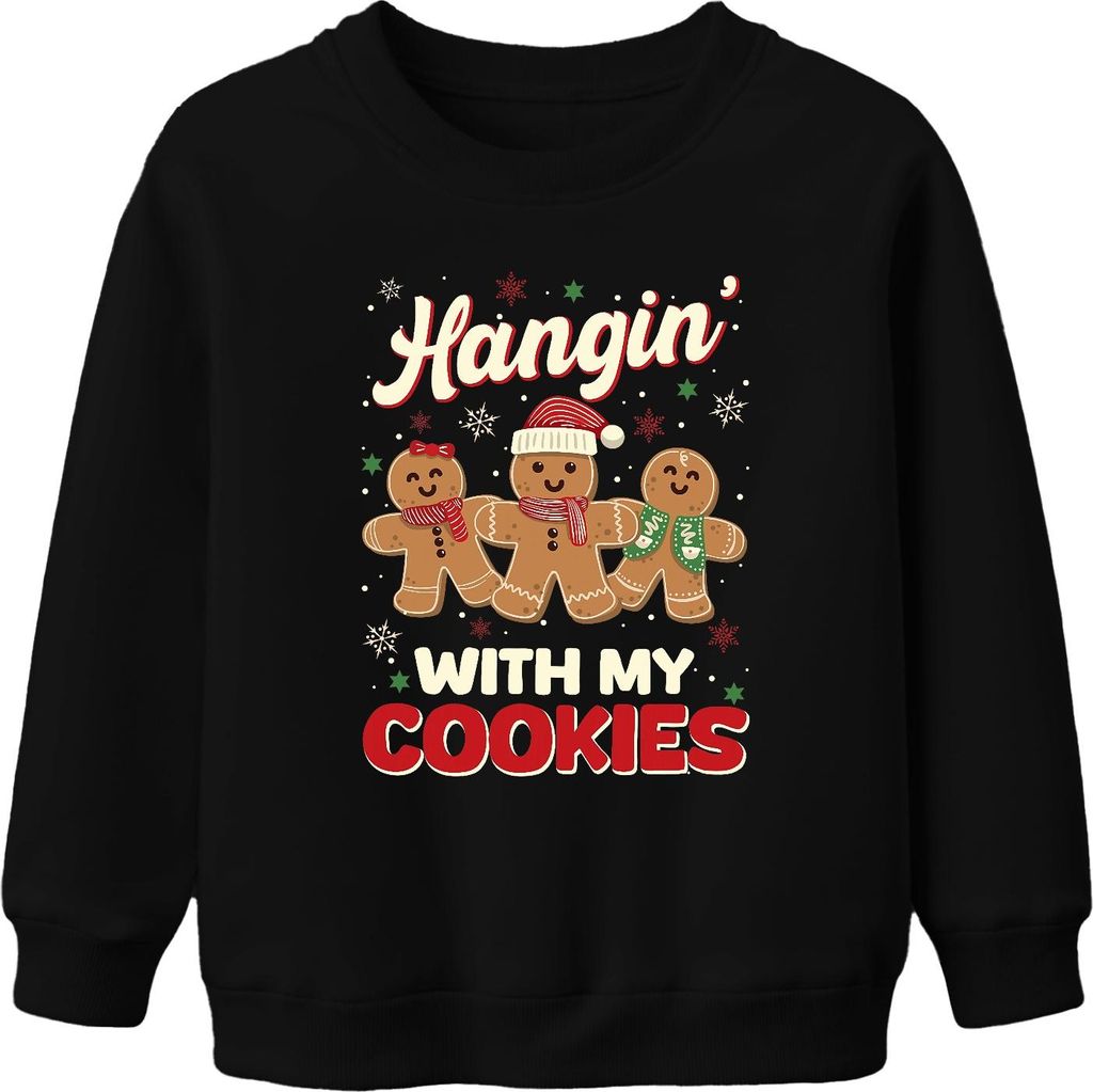Weihnachten Lebkuchen Kekse lustig Hangin' with my cookies Uni Kinder Sweatshirt Pullover, Schwarz, 104
