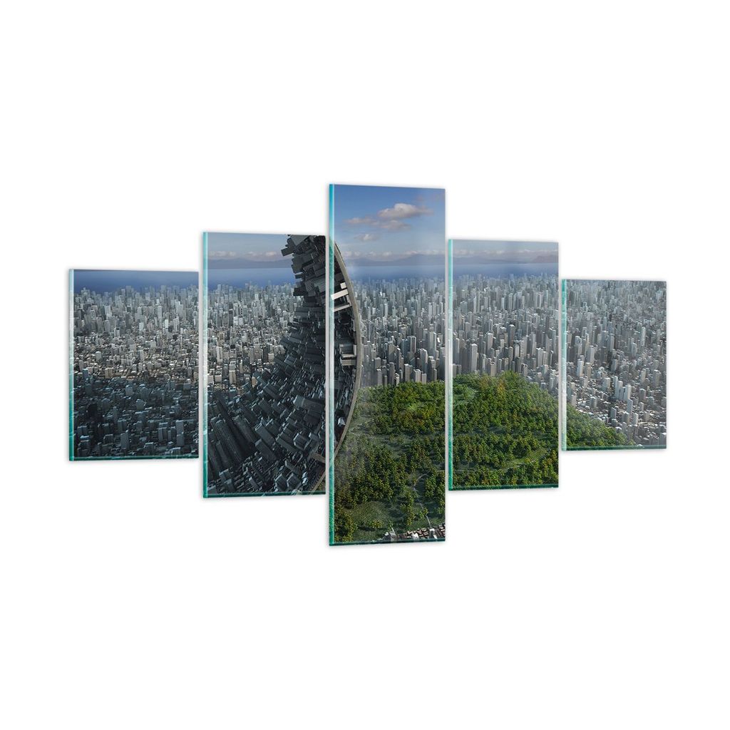 Bilder auf glas - Baum Park Abstraktion Stadt - 125x70cm - Glasbilder - Wandbilder - Kunstdruck - zum Aufhängen bereit - Wanddekoration aus Glas -...