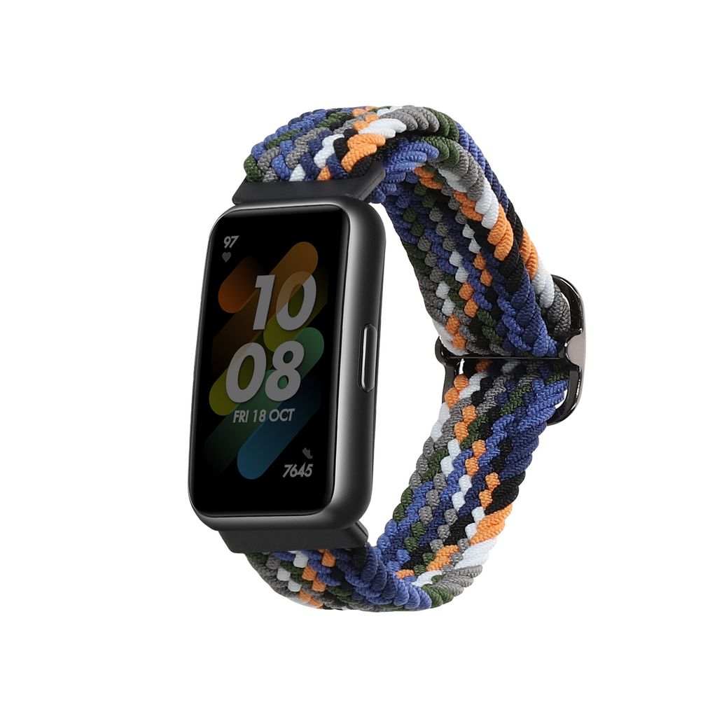 kwmobile Armband kompatibel mit Huawei Band 7 - Nylon Fitnesstracker Sportarmband Band in Dunkelblau Gelb Grau - Innenmaße von 15 - 18,5 cm