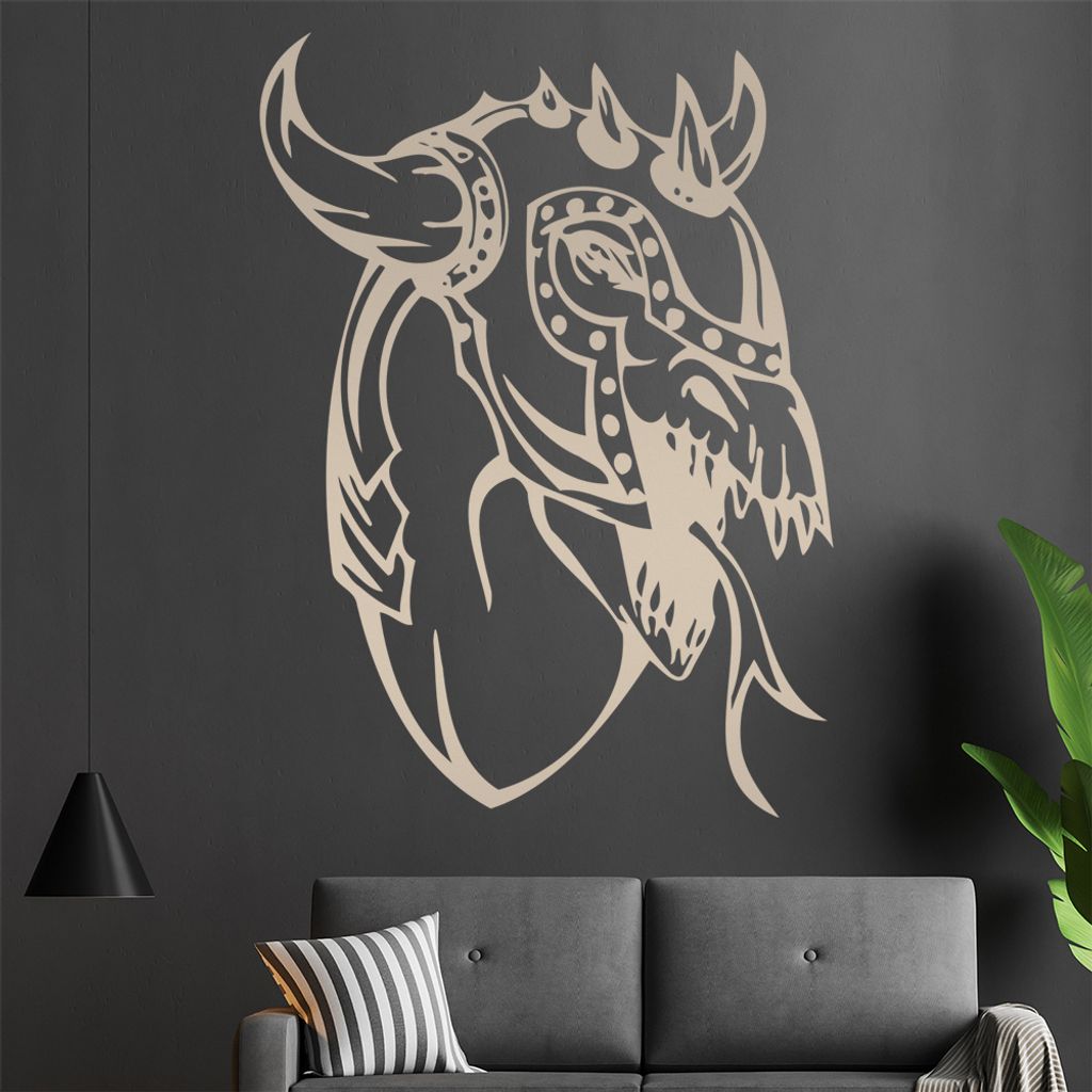 Drachen mit Helm Wandtattoo in 6 Größen - Wandaufkleber Wall Sticker - Dekoration, Küche, Wohnzimmer, Schlafzimmer, Badezimmer