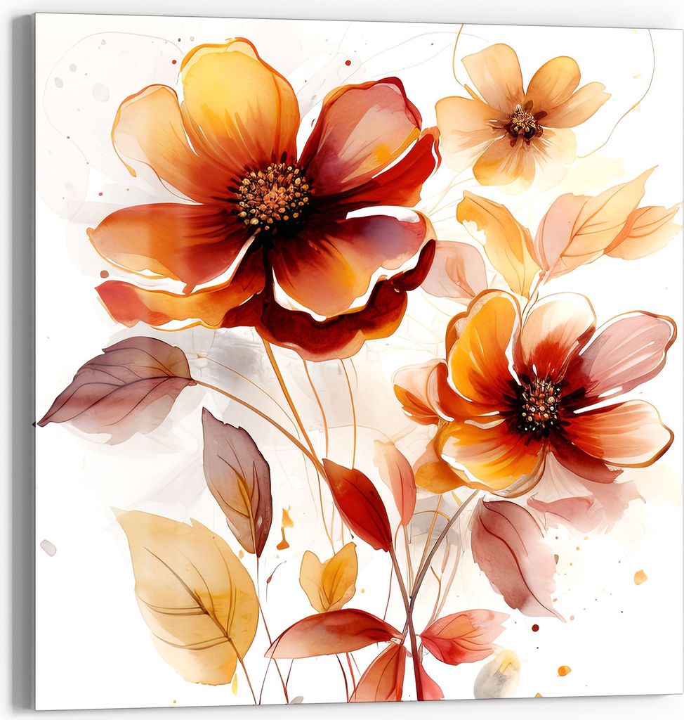 DEQORI Glasbild Echtglas 30x30 cm 'Floraler Tanz' Wandbild Bild modern Deko