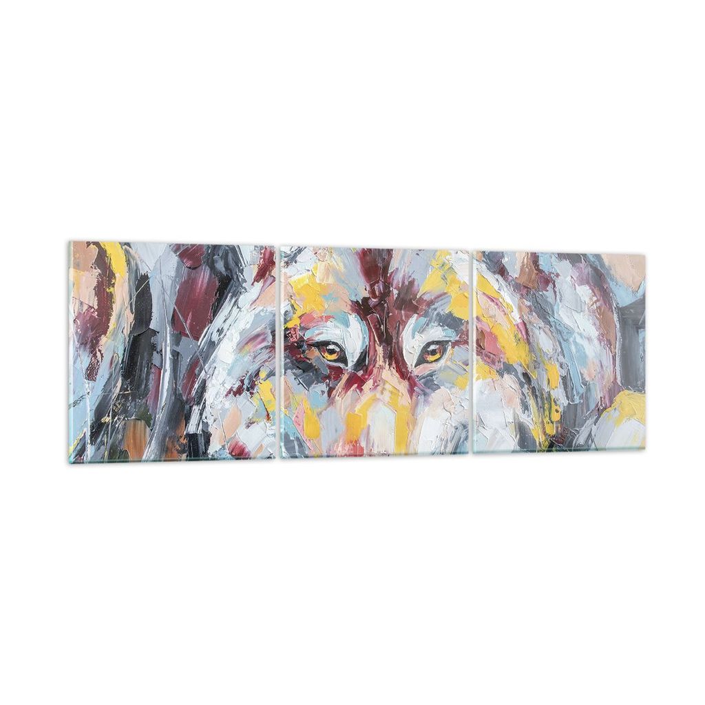 Bilder auf glas - 3 Teile - Öl Wolf Hund - 120x40cm - Glasbilder - Wandbilder - Bilder - Kunstdruck - zum Aufhängen bereit - Wanddekoration aus G...