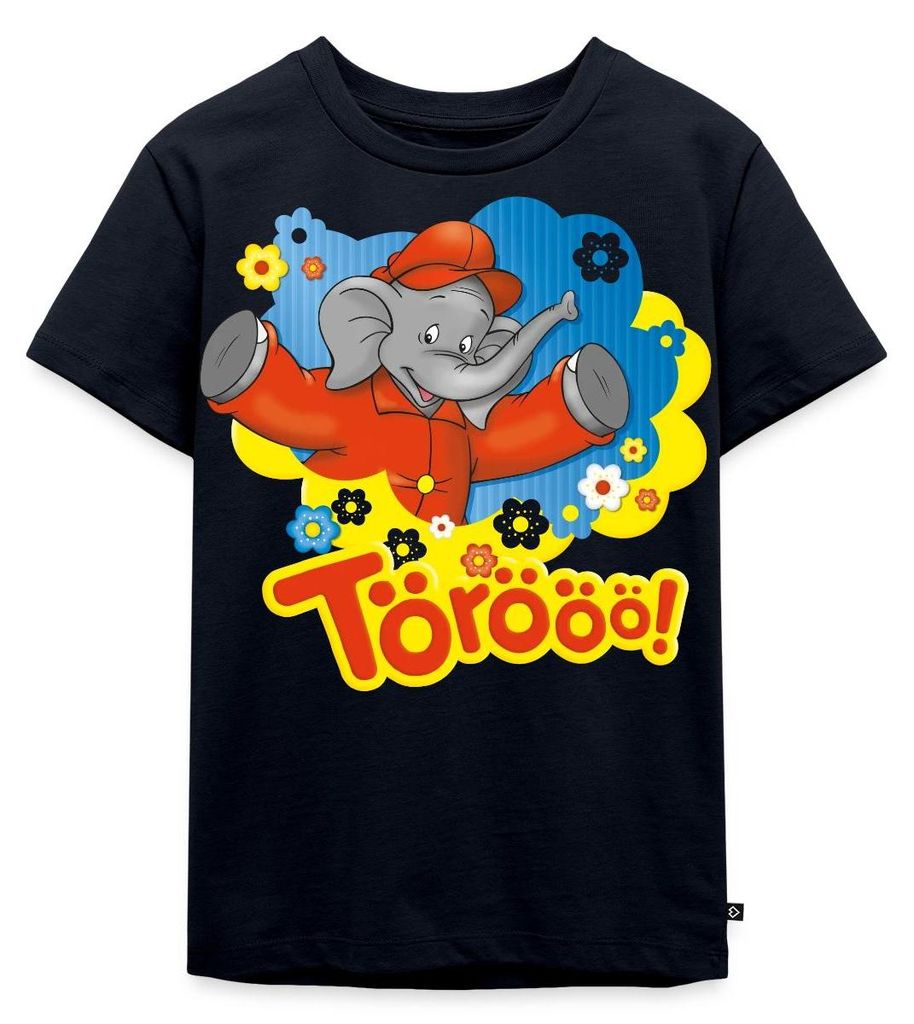 Spreadshirt Benjamin Blümchen Trötet Töröö Und Winkt Kinder Premium T-Shirt, 110/116 (4 Jahre), Navy