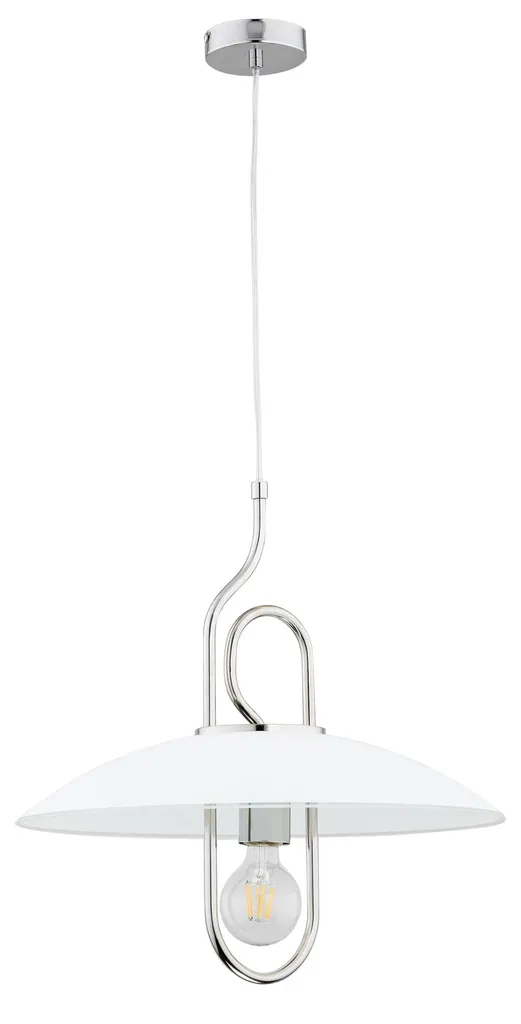 Grande suspension design métal chromé et blanc 90 cm Alfa Série Chee