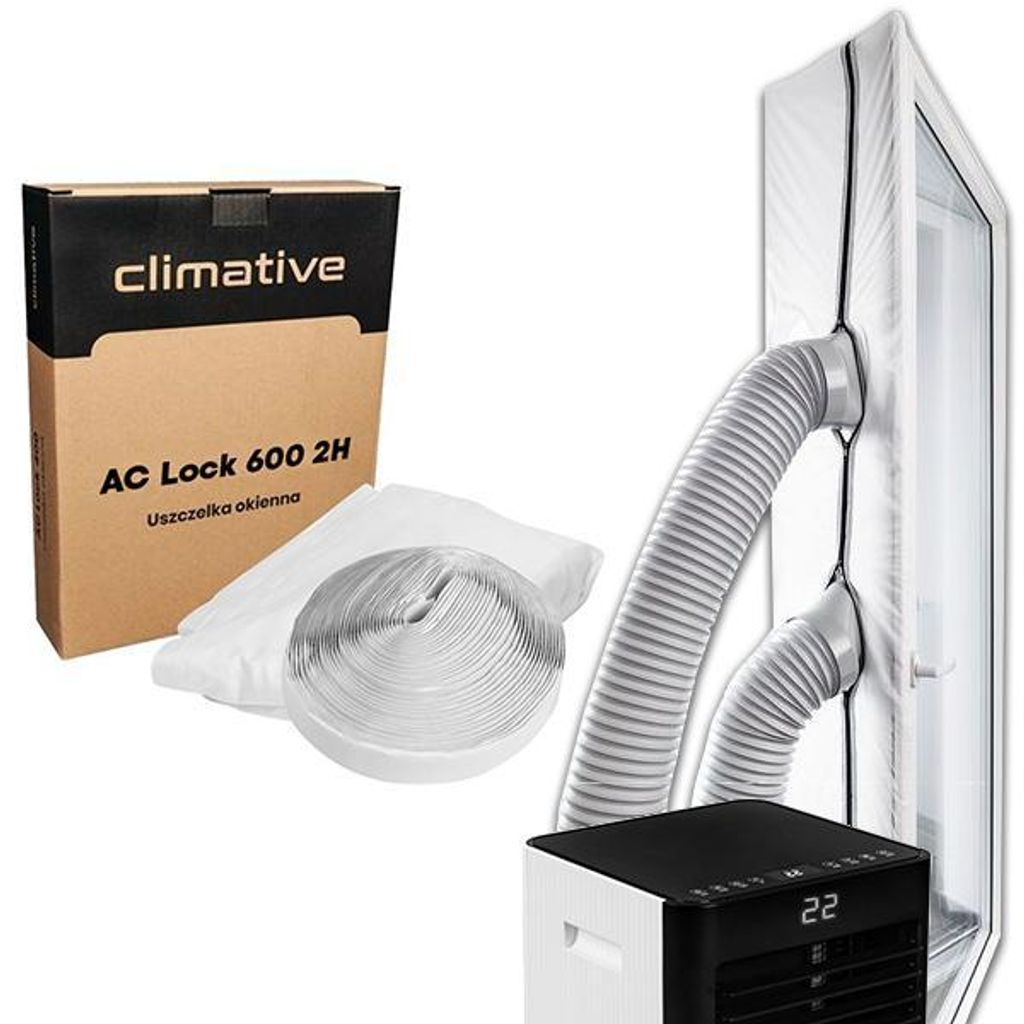 Klimaanlage Fensterabdichtung 600cm (2 Schläuche) AC-Lock 600 2H für mobile Klimageräte an Balkontüren, Hot Air Stop Fensterabdichtung Klimaanlage