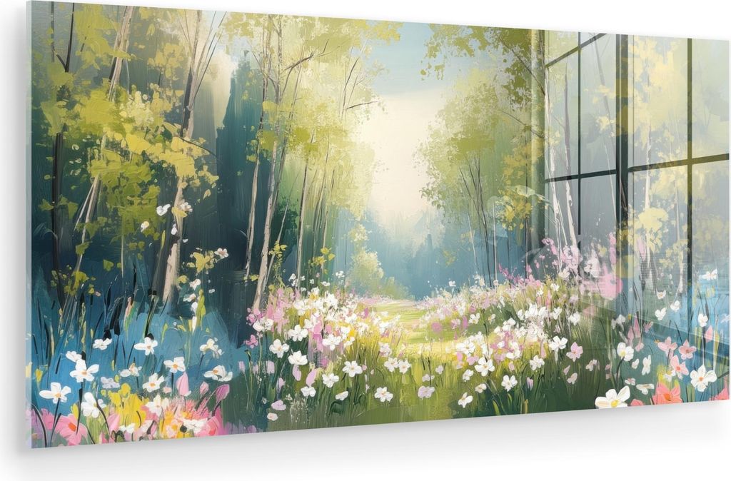 MuchoWow Glasbilder - Bilder auf Wandbild - Foto auf Glas Wald - Malerei - Farbenfroh 40x20 cm Wanddekoration aus Glas - Acrylglasbild - Acrylbilde...