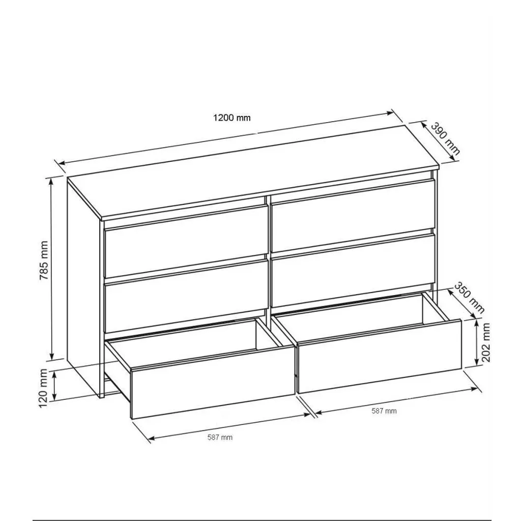 Commode Blanche LEMON 120 cm : Rangez Tout grâce à ses 6 Larges Tiroirs - 6