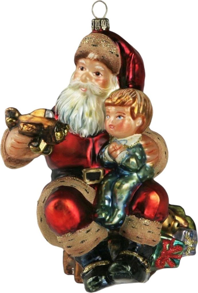 Glas Christbaumschmuck mundgeblasen handbemalt in Europa Weihnachtsmann mit kleinem Flugzeug