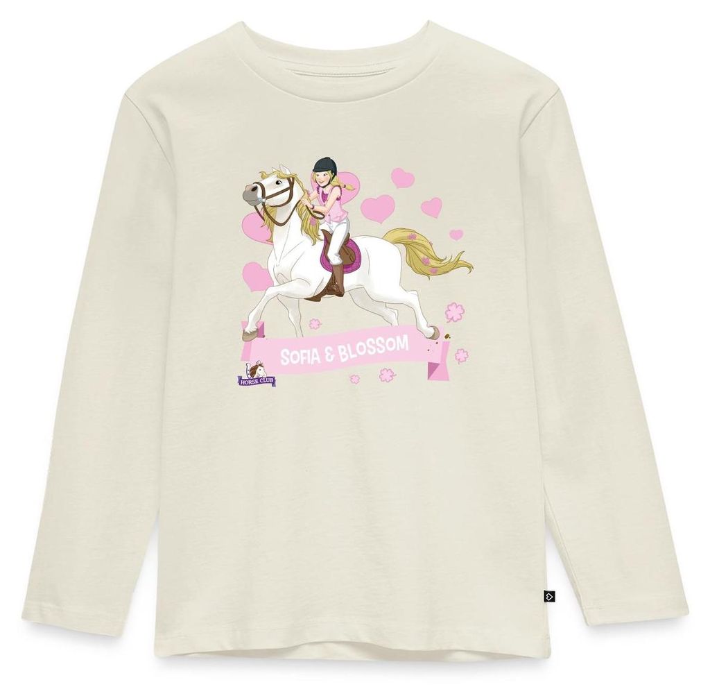 Spreadshirt Schleich Horse Club Sofia & Blossom reiten aus Kinder Premium Langarmshirt, 134/140 (8 Jahre), Naturweiß