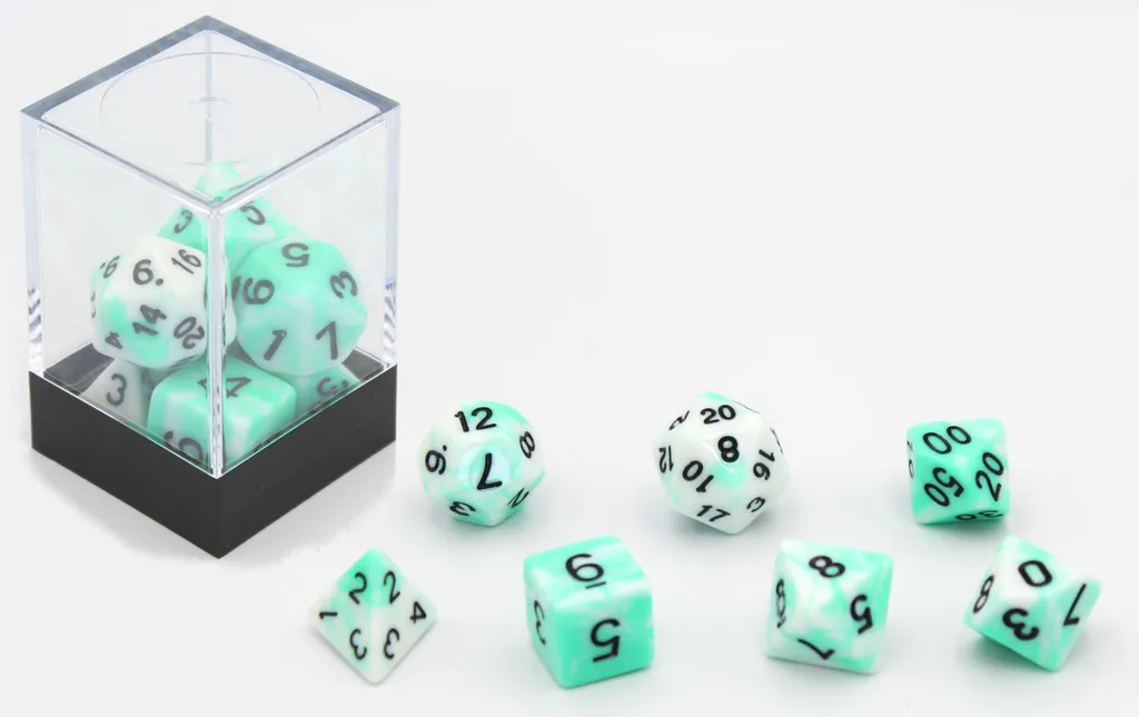 Dés pour jeux de rôle et plateau HOT Games blanc menthe - 7 unités